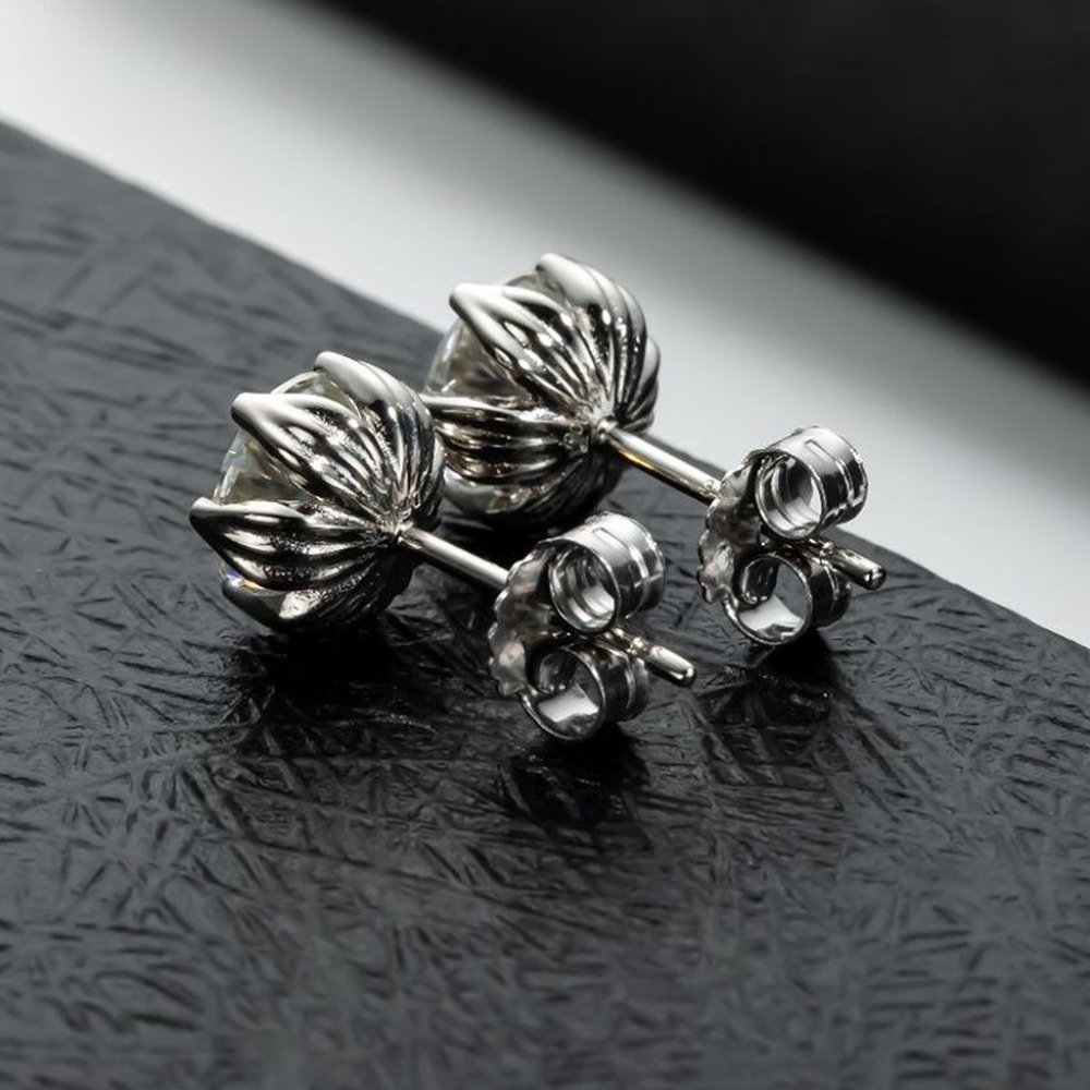 2-Carat tw Stud Earrings Tulip Style GRA Lab Certified D/VVS1 Round Moissanite - Picture 3 of 5